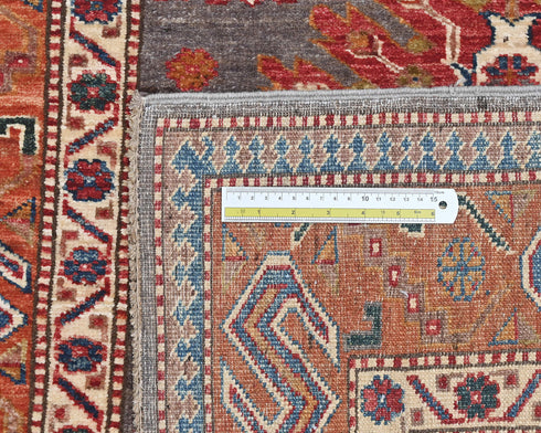3x5 Gray Rust Kazak Afghan Hand Knotted Traditional Wool Area Rug